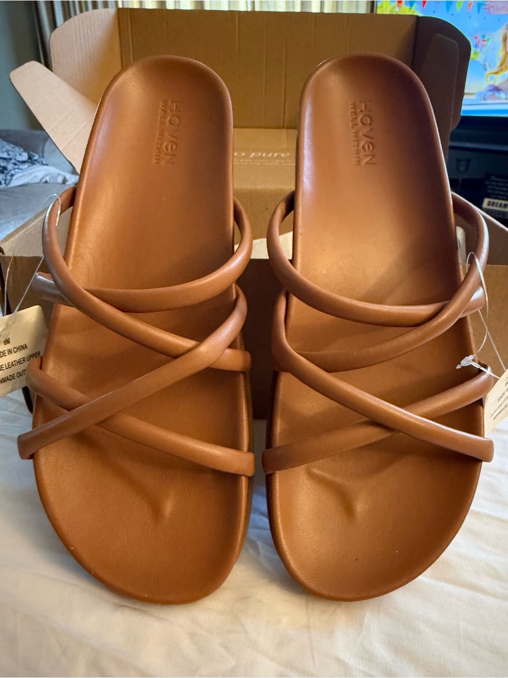 Haven Well Within Women's Tan Multi-Strap Slide Sandals